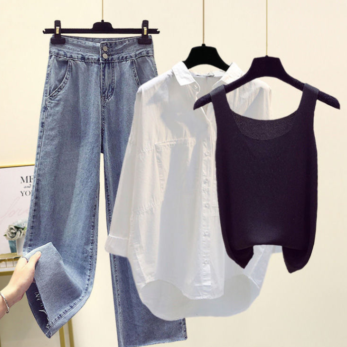 ブラック/タンクトップ+ホワイト/シャツ+ブルー/パンツ