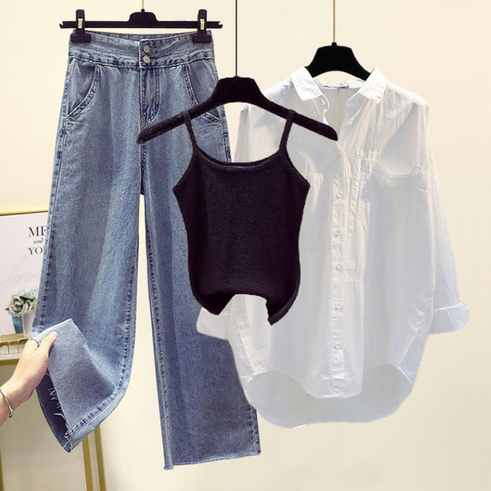 ブラック/キャミソール+ホワイト/シャツ+ブルー/パンツ