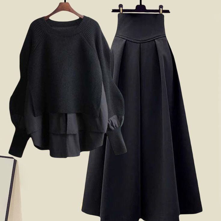 ブラックセーター＋ブラックスカート/セット